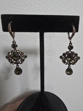 Women's Brown Crystal Vintage-Style Drop Earrings